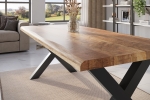 Esstisch Baumkante massiv Mango rough 220 x 100 X-Gestell schwarz ATLAS