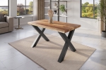Esstisch Baumkante massiv Mango rough 140 x 80 X-Gestell schwarz ATLAS