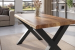 Esstisch Baumkante massiv Mango rough 140 x 80 X-Gestell schwarz ATLAS