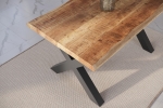 Esstisch Baumkante massiv Mango rough 140 x 80 X-Gestell schwarz ATLAS