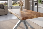 Esstisch Baumkante massiv Mango rough 160 x 85 Spider-Gestell silber ATLAS