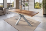 Esstisch Baumkante massiv Mango rough 180 x 90 Spider-Gestell silber ATLAS