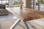 Esstisch Baumkante massiv Mango rough 180 x 90 Spider-Gestell silber ATLAS