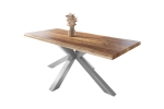 Esstisch Baumkante massiv Mango rough 220 x 100 Spider-Gestell silber ATLAS