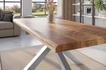 Esstisch Baumkante massiv Mango rough 220 x 100 Spider-Gestell silber ATLAS