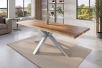 Esstisch Baumkante massiv Mango rough 300 x 100 Spider-Gestell silber ATLAS
