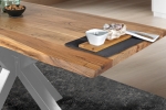 Esstisch Baumkante massiv Akazie Natur 160 x 85 Spider-Gestell silber TIM