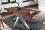 Esstisch Baumkante massiv Akazie Nussbaum 160 x 85 Spider-Gestell silber TIM