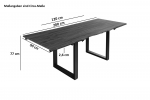 Baumkantentisch Akazie stonefarben 120 (200) x 90 cm Ansteckplatten schwarz NORINA