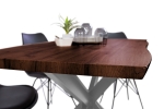 Esstisch Baumkante Holz Nussbaum-Optik 120 x 80 Spider-Gestell silber JOSY