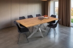 Esstisch Baumkante Holz Wildeiche-Optik 180 x 90 Spider-Gestell silber JOSY