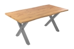 Esstisch Baumkante Holz Wildeiche-Optik 180 x 90 X-Gestell silber JOSY