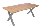 Esstisch Baumkante Holz Wildeiche-Optik 200 x 100 X-Gestell silber JOSY