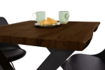 Esstisch Baumkante Holz-Optik Nussbaum 80 x 80 X-Gestell schwarz JOSY