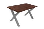 Esstisch Baumkante Holz-Optik Nussbaum 120 x 80 X-Gestell silber JOSY