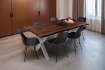 Esstisch Baumkante Holz-Optik Nussbaum 180 x 90 X-Gestell silber JOSY