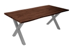 Esstisch Baumkante Holz-Optik Nussbaum 200 x 100 X-Gestell silber JOSY