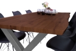Esstisch Baumkante Holz-Optik Nussbaum 200 x 100 X-Gestell silber JOSY