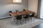 Esstisch Baumkante Holz-Optik Nussbaum 220 x 100 X-Gestell silber JOSY