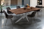 Esstisch Baumkante Holz-Optik Nussbaum 200 x 100 Spider-Gestell silber JOSY