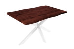 Esstisch Baumkante Holz Nussbaum-Optik 140 x 80 Spider-Gestell weiß JOSY