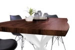 Esstisch Baumkante Holz Nussbaum-Optik 140 x 80 Spider-Gestell weiß JOSY