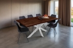 Esstisch Baumkante Holz-Optik Nussbaum 180 x 90 Spider-Gestell weiß JOSY