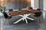Esstisch Baumkante Holz-Optik Nussbaum 220 x 100 Spider-Gestell weiß JOSY