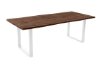 Esstisch Baumkante Holz-Optik Nussbaum 220 x 100 U-Gestell weiß JOSY