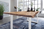 Esstisch Baumkante Massiv Akazie eichefarben 180 x 90 weiß NOAH