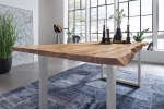 Esstisch Baumkante Massiv Akazie eichefarben 180 x 90 silber NOAH