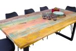Esstisch Baumkante 200 x 100 cm Mango massiv Bunt U-Gestell Schwarz LIBRO
