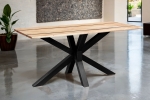 Esstisch 200 x 100 cm Akazie massiv natur mit schwarzen Resin-Adern Spider-Gestell schwarz PETER