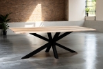 Esstisch 220 x 100 cm Akazie massiv natur mit schwarzen Resin-Adern Spider-Gestell schwarz PETER