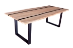 Esstisch 240 x 100 cm Akazie massiv natur mit schwarzen Resin-Adern U-Gestell schwarz PETER