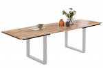 Esstisch Baumkante Akazie natur 180(280)x90 Ansteckplatten silber PAULO