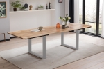 Esstisch Baumkante Akazie natur 180(280)x90 Ansteckplatten silber PAULO