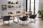 Esstisch Baumkante Akazie natur 180(280)x90 Ansteckplatten silber PAULO