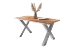 Baumkantentisch Akazie mit schwarzen Resin-Adern naturfarben 180 x 90 cm X-Gestell silber POLLY