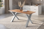 Baumkantentisch Akazie mit schwarzen Resin-Adern naturfarben 180 x 90 cm X-Gestell silber POLLY