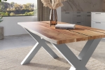Baumkantentisch Akazie mit schwarzen Resin-Adern naturfarben 180 x 90 cm X-Gestell silber POLLY