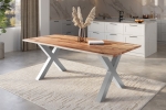 Baumkantentisch Akazie mit schwarzen Resin-Adern naturfarben 220 x 100 cm X-Gestell silber POLLY