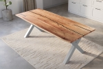 Baumkantentisch Akazie mit schwarzen Resin-Adern naturfarben 300 x 100 cm X-Gestell silber POLLY