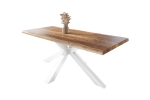 Esstisch Baumkante massiv Mango rough 220 x 100 Spider-Gestell weiß ATLAS