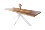 Esstisch Baumkante massiv Mango rough 260 x 100 Spider-Gestell weiß ATLAS
