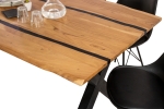 Esstisch 200 x 100 cm Akazie massiv natur mit schwarzen Resin-Adern X-Gestell schwarz PETER