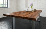  Esstisch Baumkante massiv Akazie nussbaum 180 x 90 silber LIAM