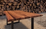 SAM® Esszimmertisch Baumkante cognacfarben Akazienholz geteilt Schwarz 120 cm BIANCA