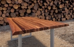 SAM® Esszimmertisch Baumkante cognacfarben Akazienholz geteilt Silber 120 cm BIANCA