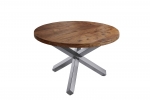  Esszimmertisch rund 130 cm Akazienholz Nussbaum Silber RUNA